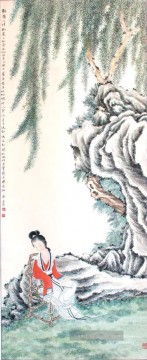 Chinesische Werke - Dame unter Weiden Zhang Cuiying traditionelle Chinesisch